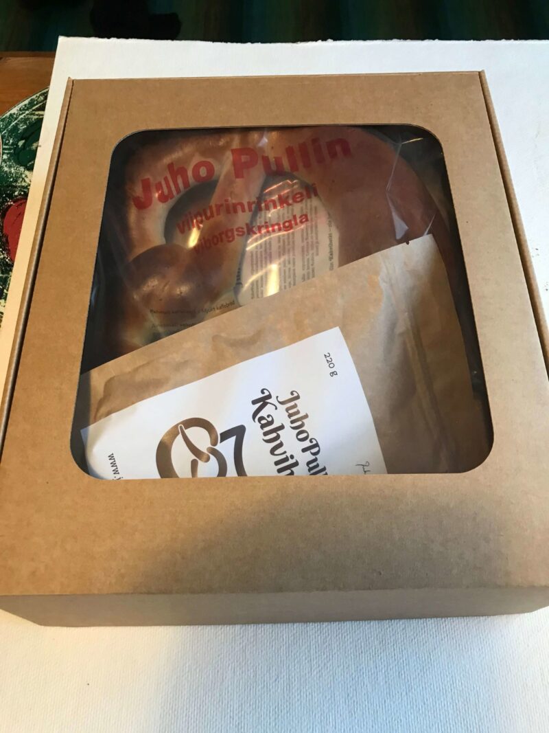 Lahjapaketti, ruskea laatikko (iso rinkeli + kahvi)